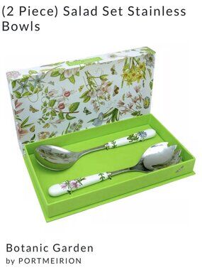 Portmeirion Botanic Garden Set of 2 Salad Servers Porcelain 10” NEW
